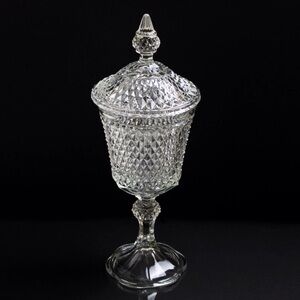 Indiana Tiara Clear Glass 16” Diamond Point Apothecary Jar Candy Dish w/ Lid EUC